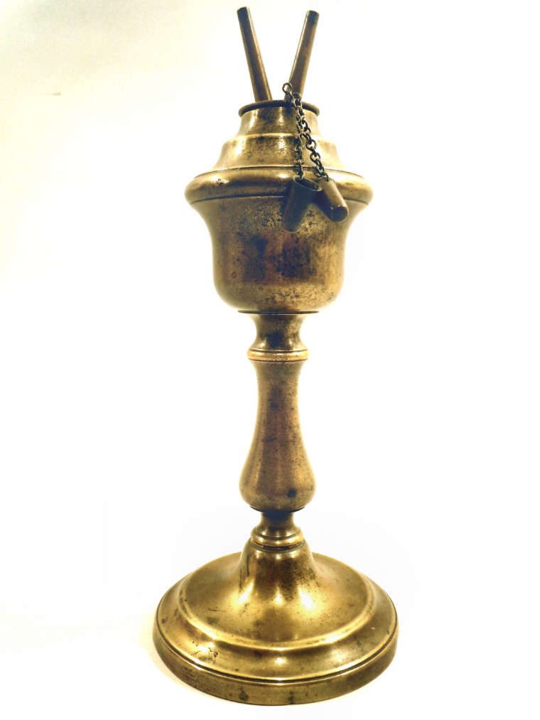 CANDLESTICK BRASS OIL LAMP American Antiques