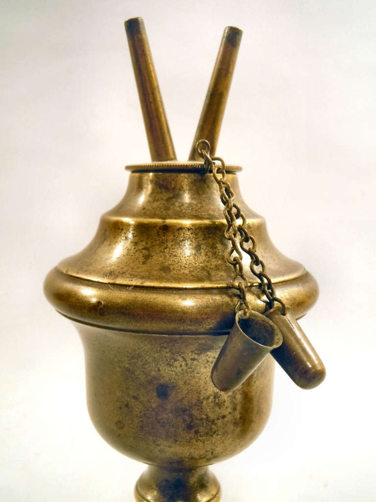 CANDLESTICK BRASS OIL LAMP American Antiques